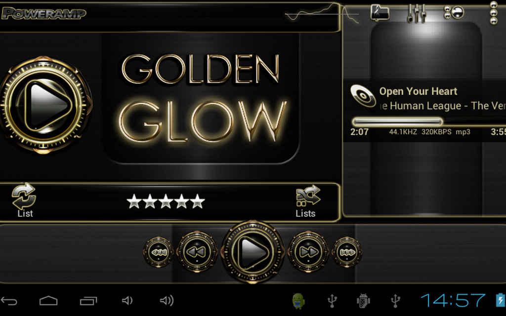 Poweramp skin Gold Glow v1.42 Apk Salas Android